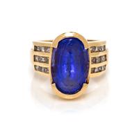 A 14 Karat Yellow Gold, Tanzanite and Diamond Ring, 9.50 dwts.