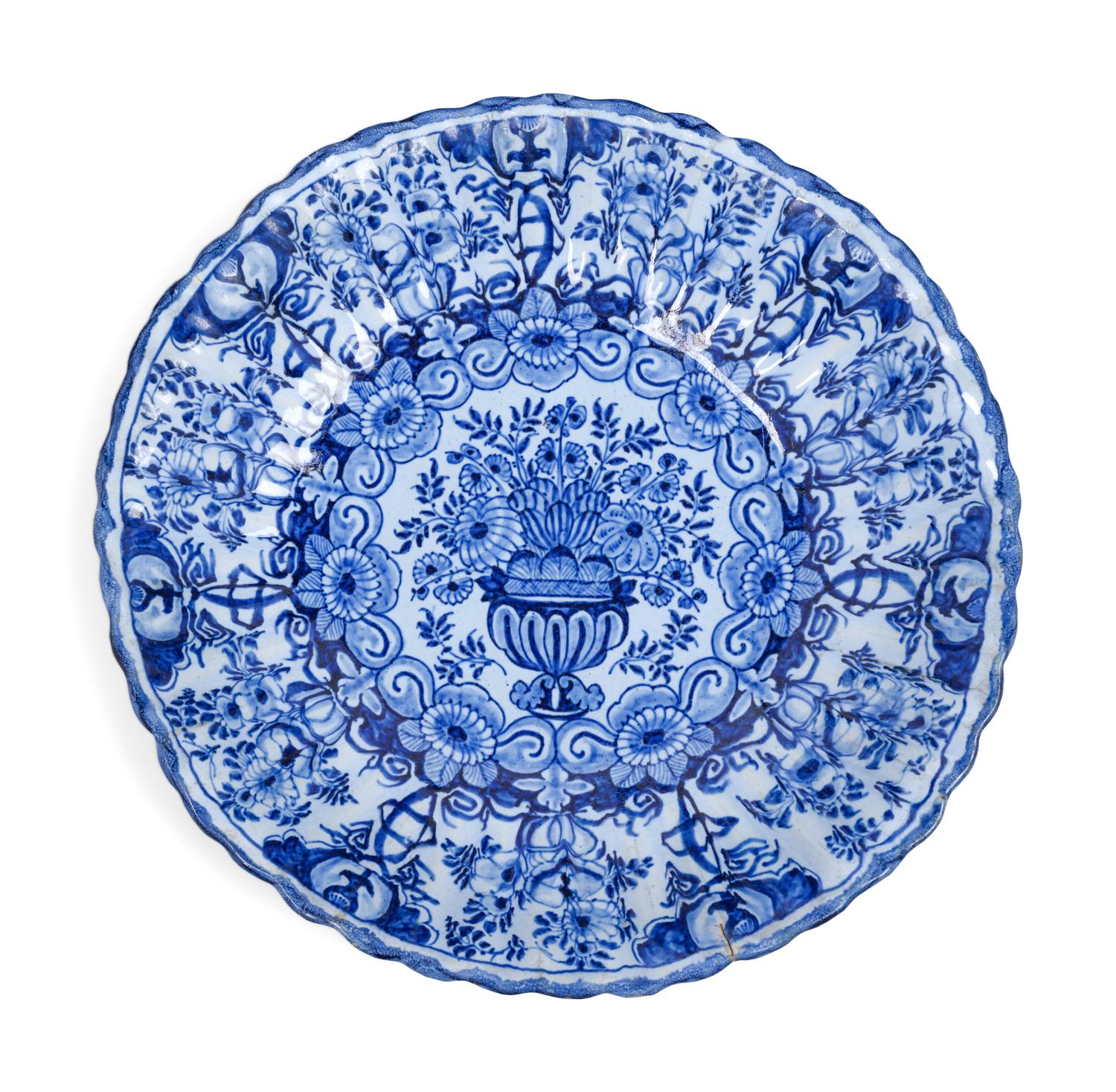 A Group of Six Delft Blue and White Glazed Pottery Chargers