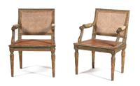 A Pair of Italian Neoclassical Style Green-Painted Armchairs