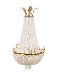 An Empire Style Gilt Bronze and Beaded Glass Chandelier