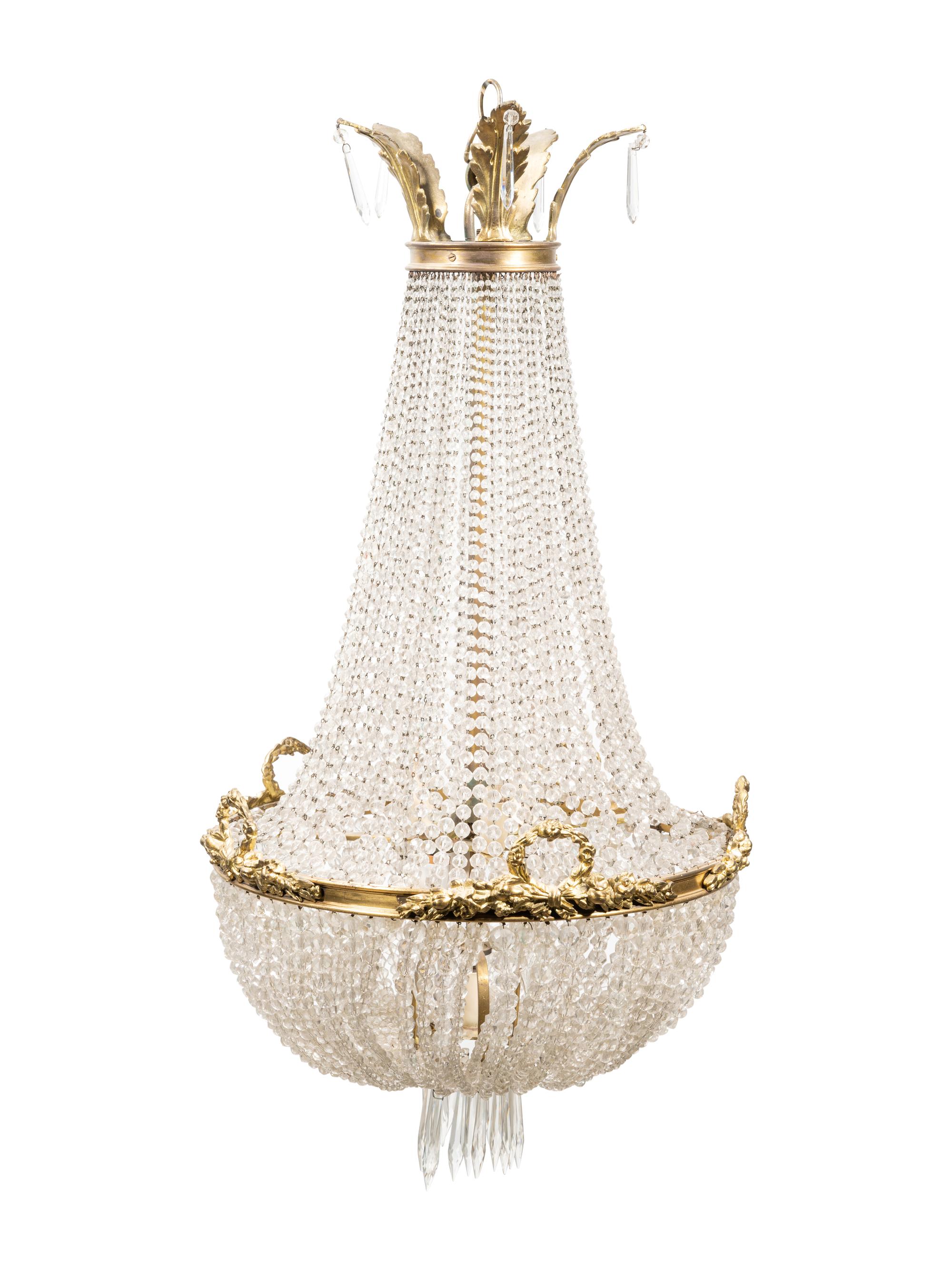 An Empire Style Gilt Bronze and Beaded Glass Chandelier