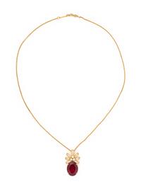 YELLOW GOLD, GARNET AND DIAMOND PENDANT/NECKLACE