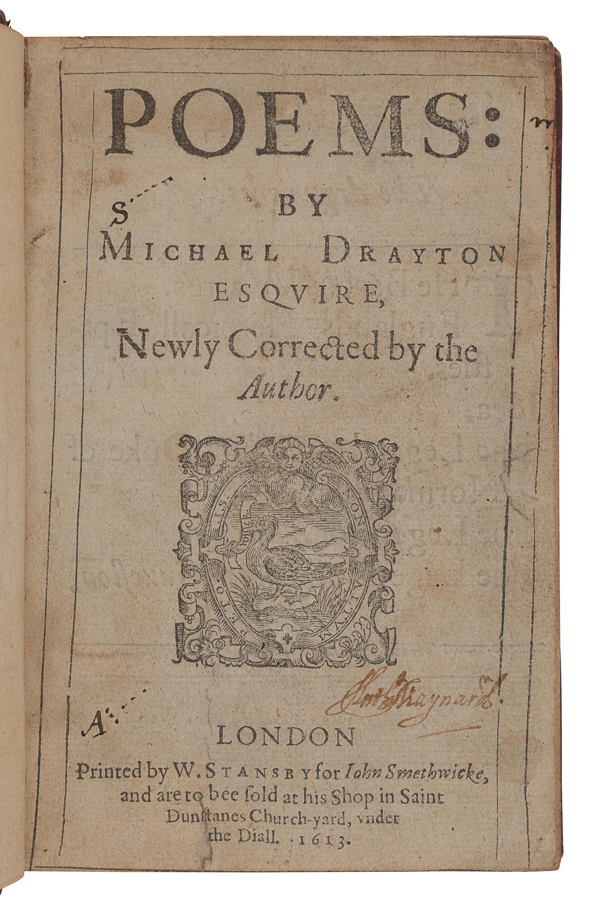 DRAYTON, Michael (1563-1631). Poems. London: W. Stansby for John Smethwicke, 1613.