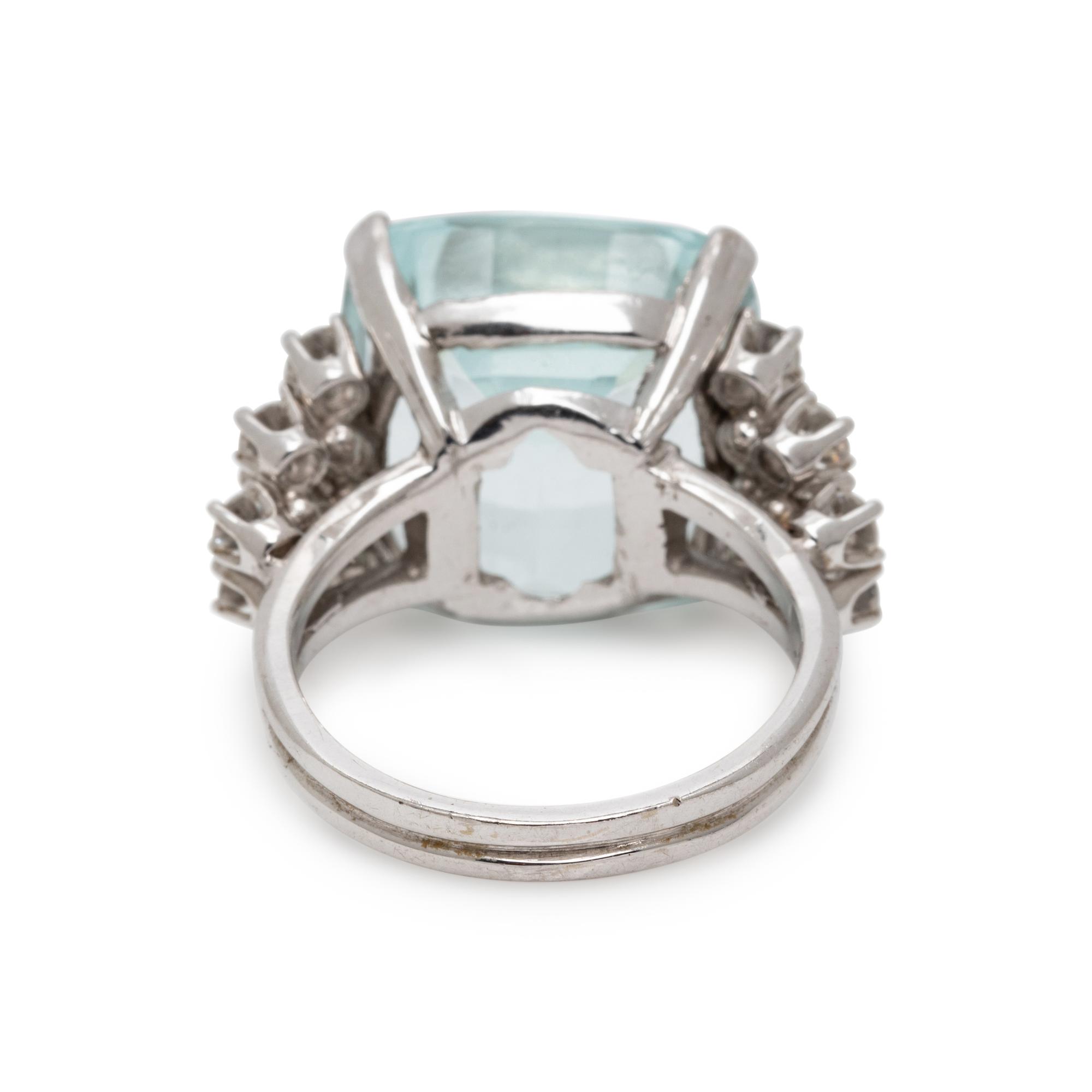 AQUAMARINE, DIAMOND, AND WHITE GOLD RING