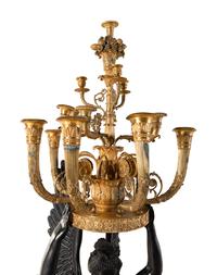 A Monumental Empire Style Gilt and Patinated Bronze Figural Torchère