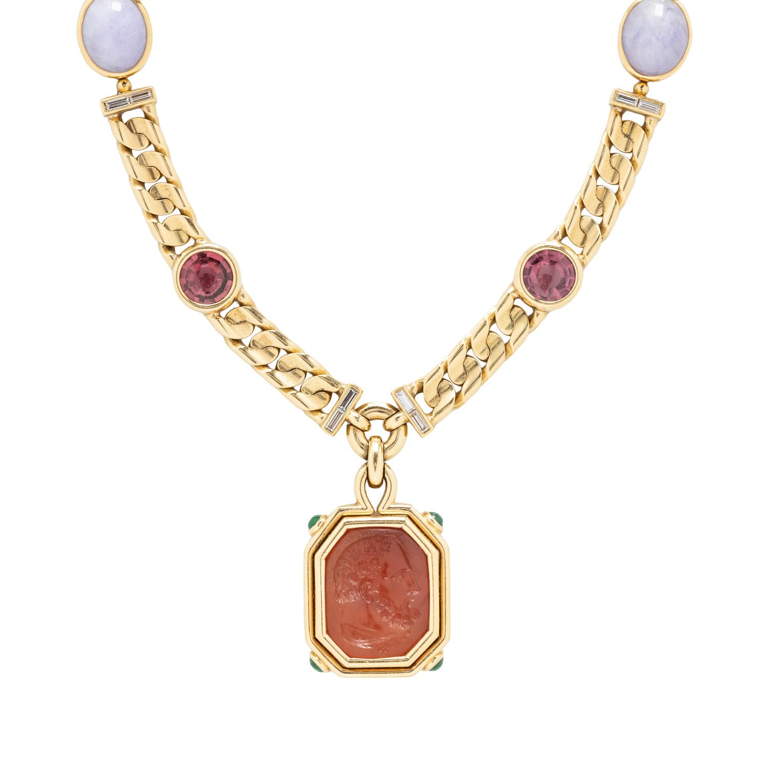BULGARI, MULTIGEM, INTAGLIO AND YELLOW GOLD NECKLACE
