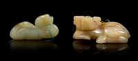 Two Carved Jade Pendants Length of longer 2 3/8 inches.