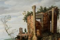 A River Landscape with Classical Ruins, Shepherds, and Shepherdesses and their Flock