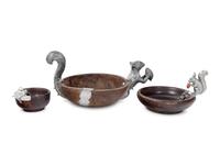 Three German Silver Mounted Wood Bowls
