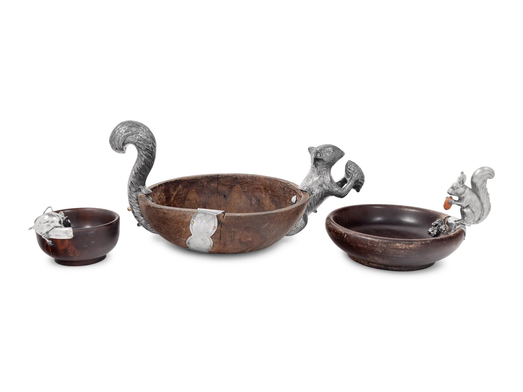 Three German Silver Mounted Wood Bowls