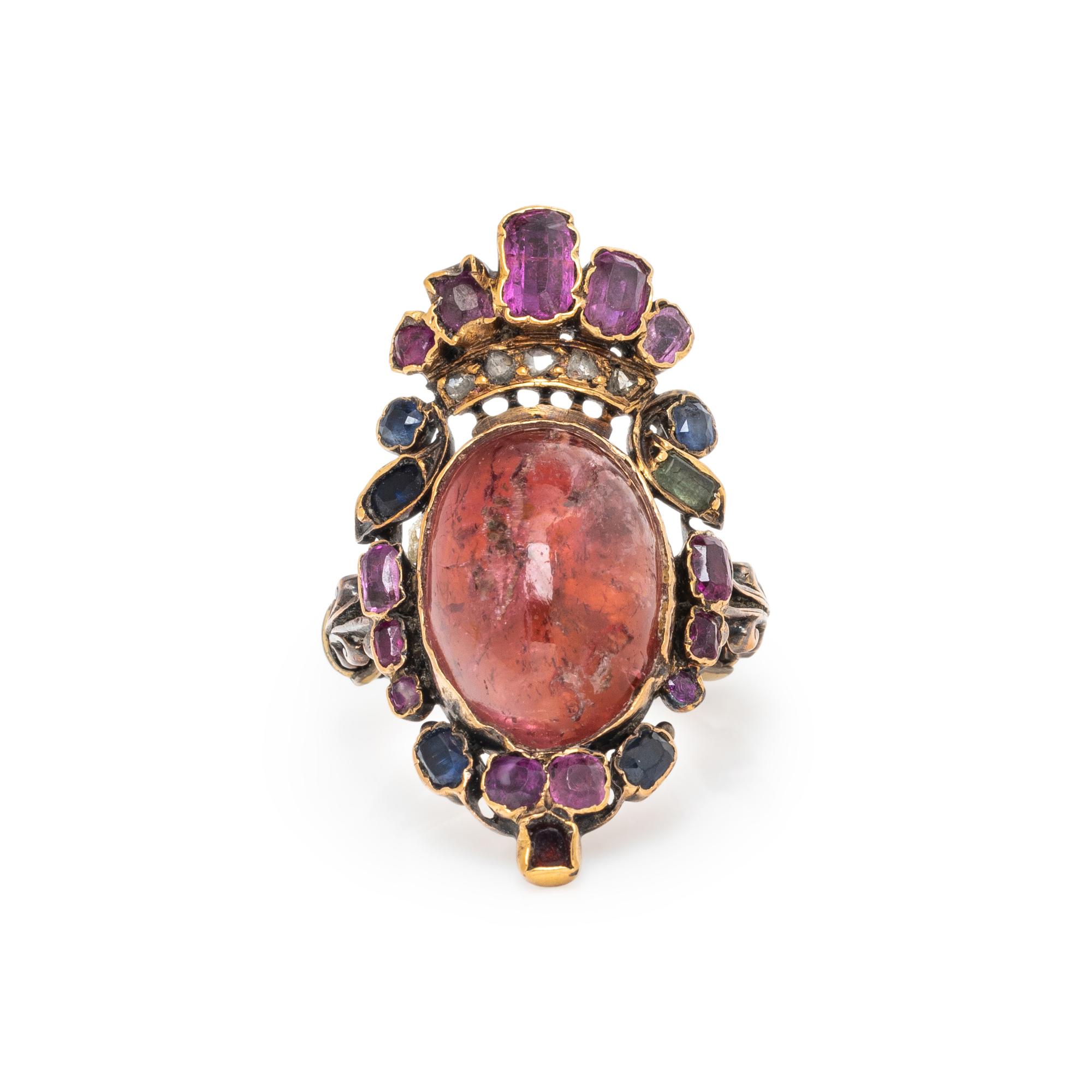 VICTORIAN, TOURMALINE AND MULTIGEM CROWN RING