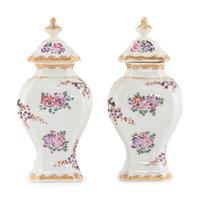 A Pair of Samson Porcelain Tea Caddies with Italian Giltwood Brackets