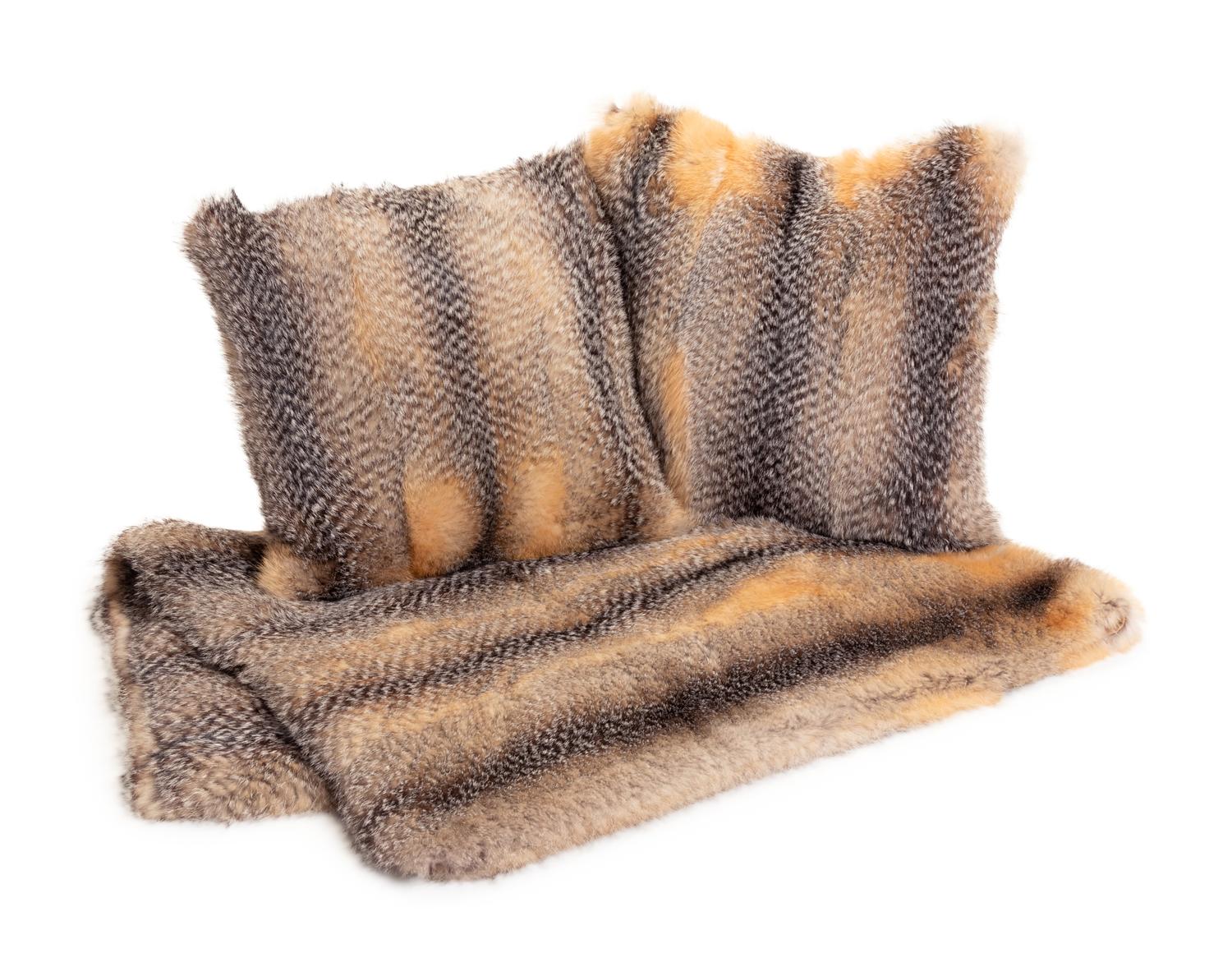 J. Mendel Fox Fur Matching Pillows and Blanket