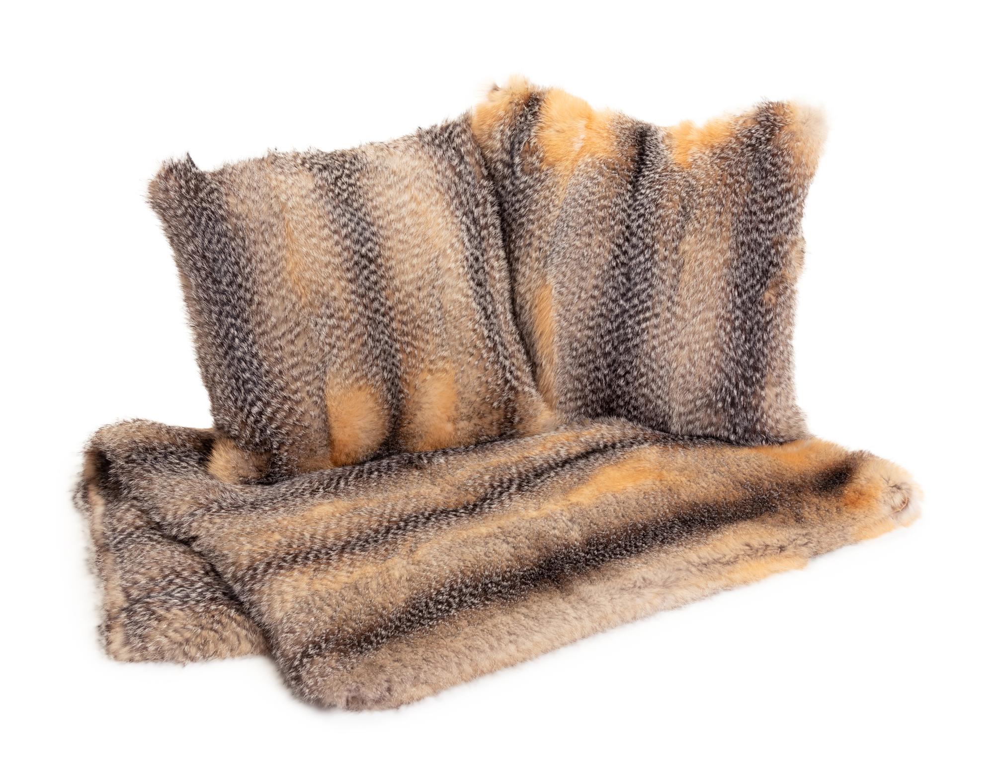 J. Mendel Fox Fur Matching Pillows and Blanket