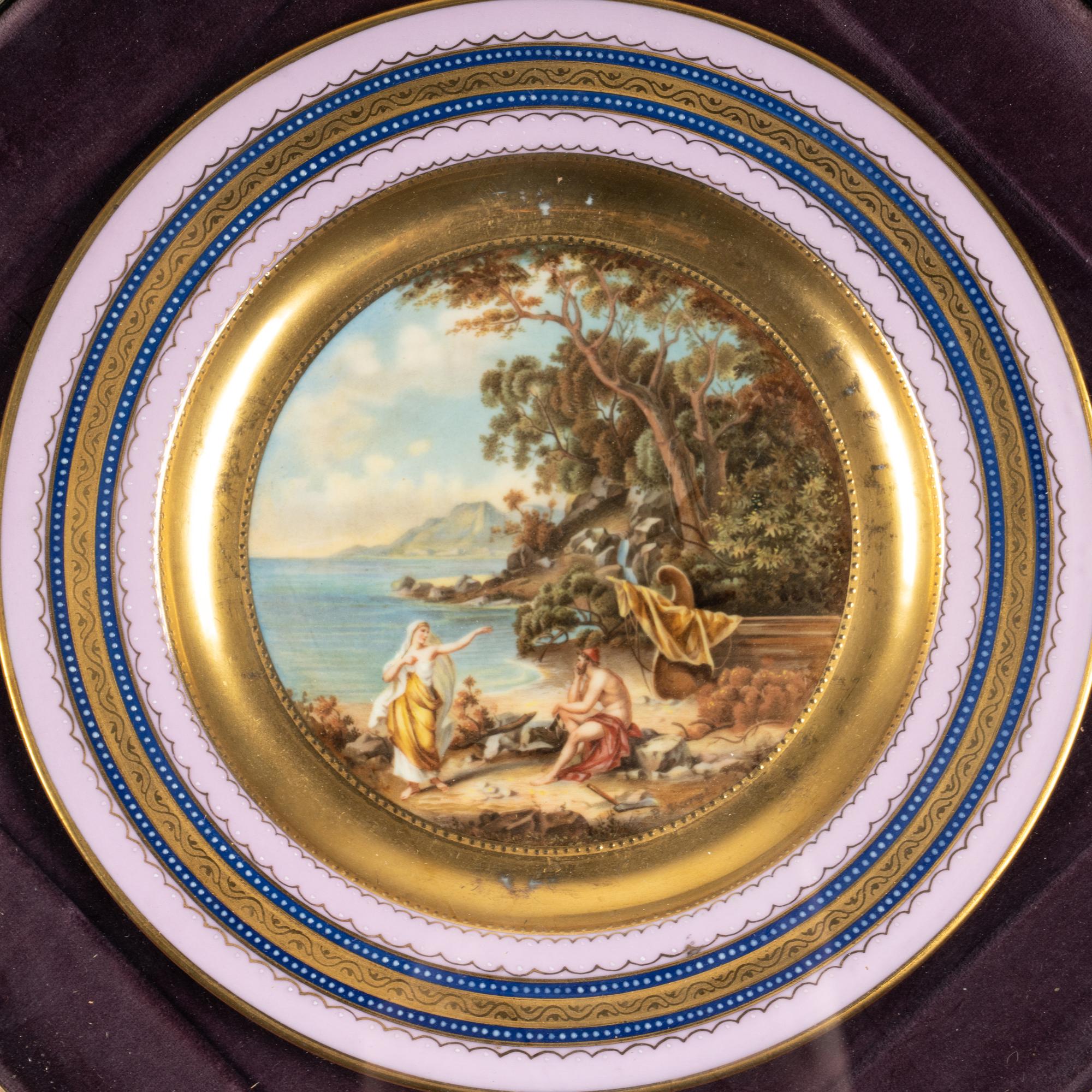 Four Framed Vienna Style Porcelain Cabinet Plates