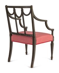 A Pair of George III Polychrome and Green-Painted Open Armchairs