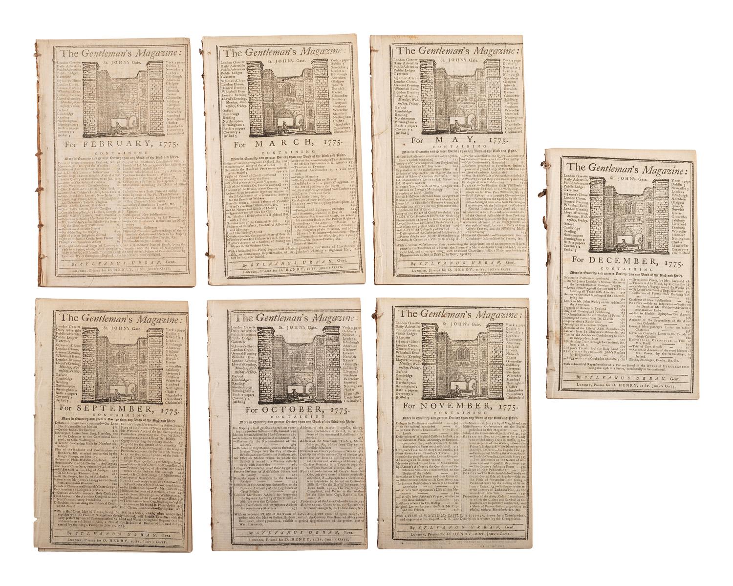 [REVOLUTIONARY WAR]. The Gentleman's Magazine . 7 issues, 1775.