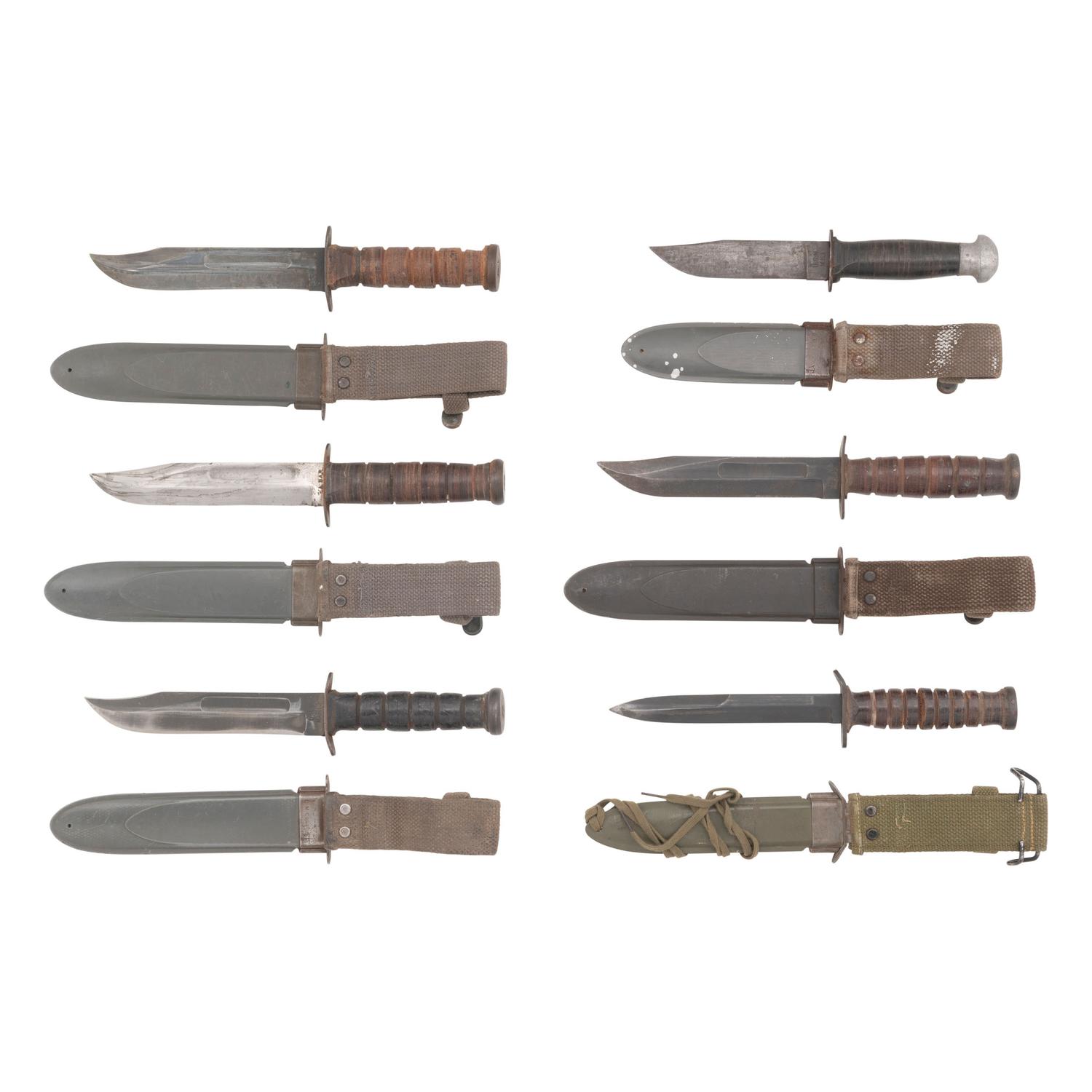 Six World War II Era Fighting Knives: (4) USN Mk2, (1) USN Mk1 & (1) M3