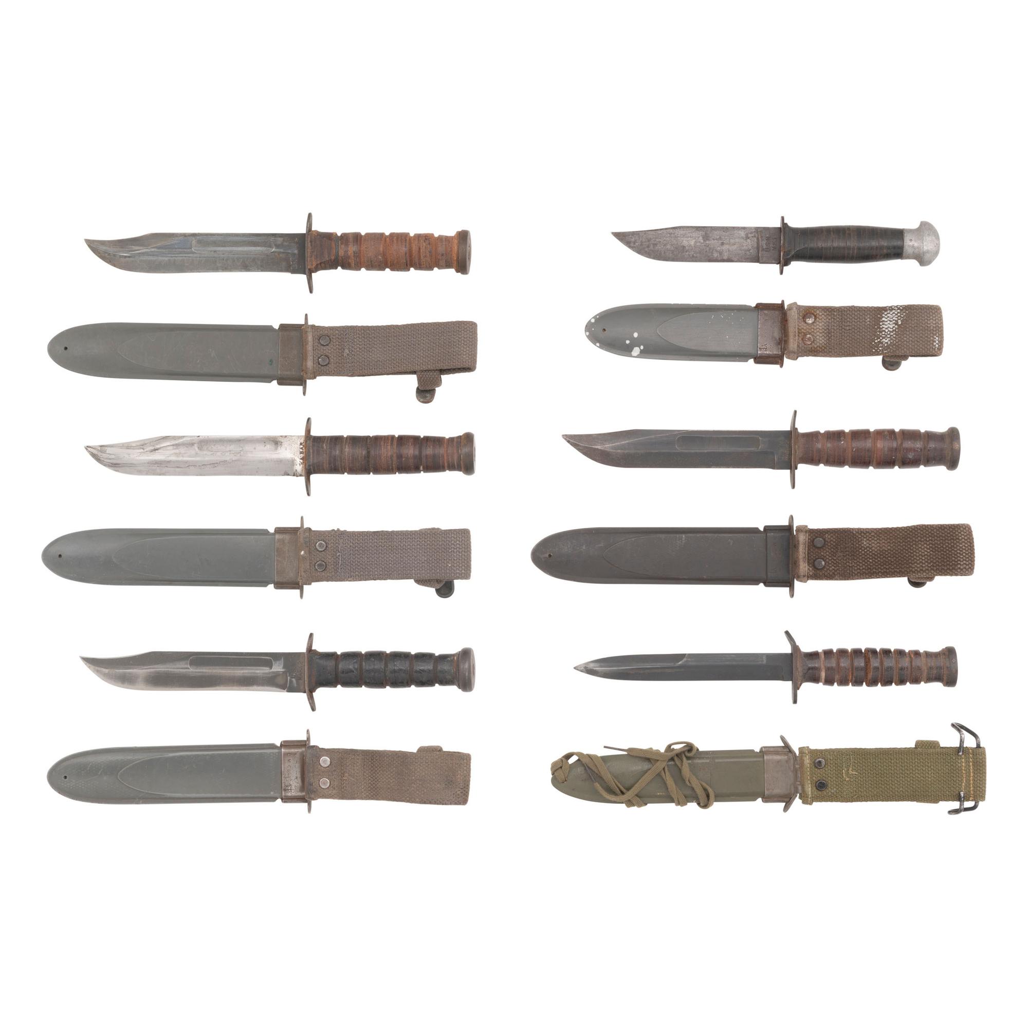 Six World War II Era Fighting Knives: (4) USN Mk2, (1) USN Mk1 & (1) M3