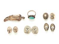 SIX PIECES OF SILVER AND TURQUOISE JEWELRY
