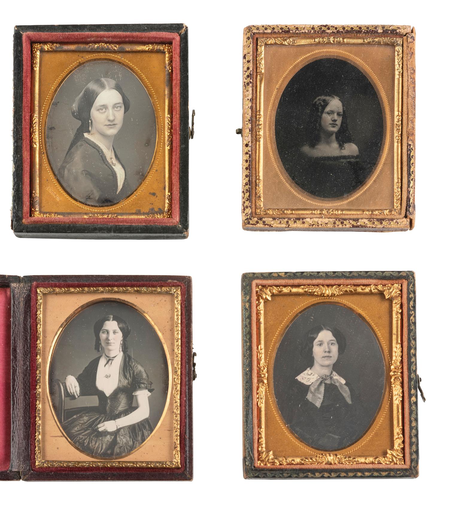 [EARLY PHOTOGRAPHY]. 13 daguerreotypes and one ambrotype of lovely young ladies.