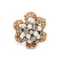 YELLOW GOLD, IRRADIATED BLUE DIAMOND, DIAMOND AND PEARL RING