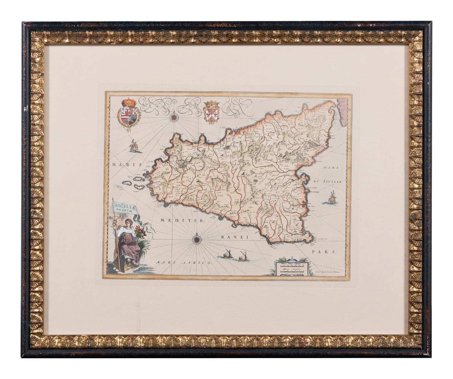 [MAPS]. A Group of 4 engraved maps with hand-coloring depicting Rome, Florence, Sicily, and America, comprising: