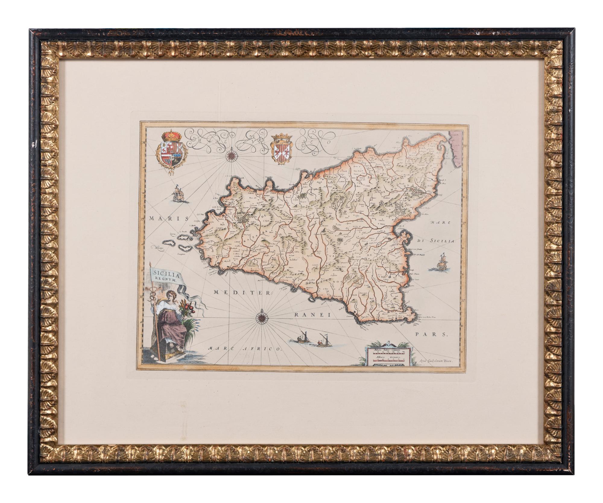 [MAPS]. A Group of 4 engraved maps with hand-coloring depicting Rome, Florence, Sicily, and America, comprising: