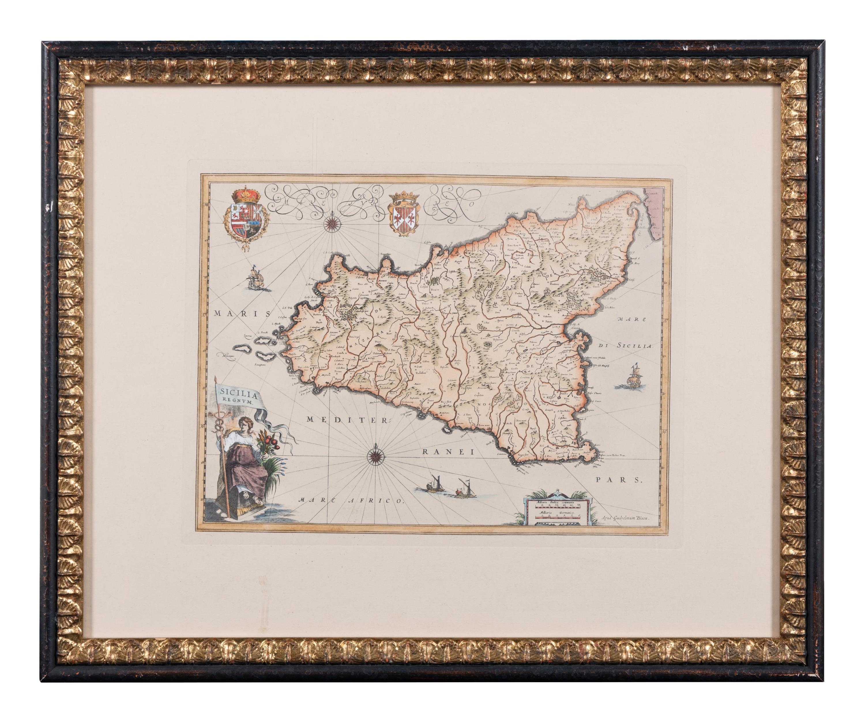 [MAPS]. A Group of 4 engraved maps with hand-coloring depicting Rome, Florence, Sicily, and America, comprising: