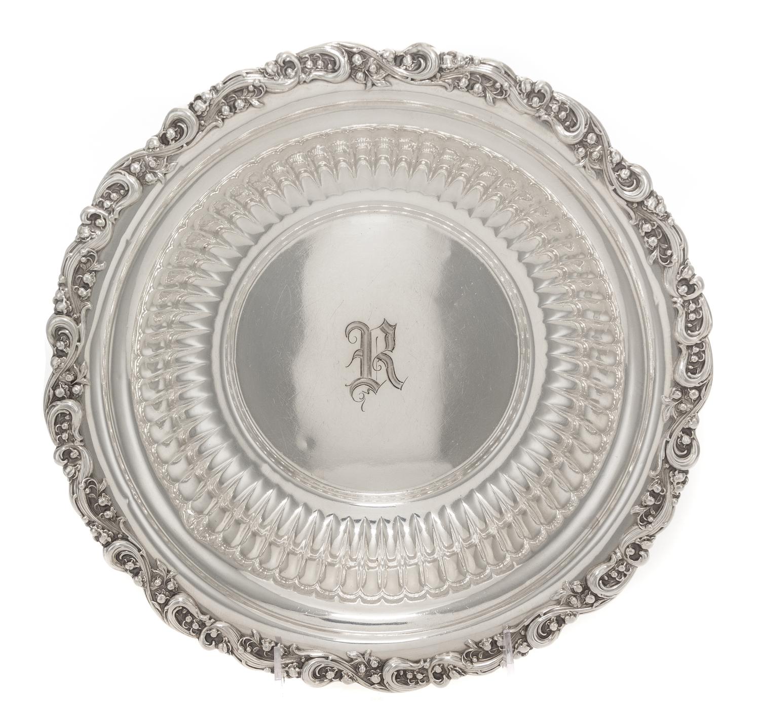 An American Silver Bowl, Wallace & Sons Mfg. Co., Wallingford, CT, Early 20th century, of circular form with an applied foliate scroll