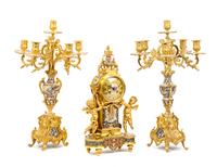 A French Gilt Bronze and Champlevé Clock Garniture Retailed by Tiffany and Co.