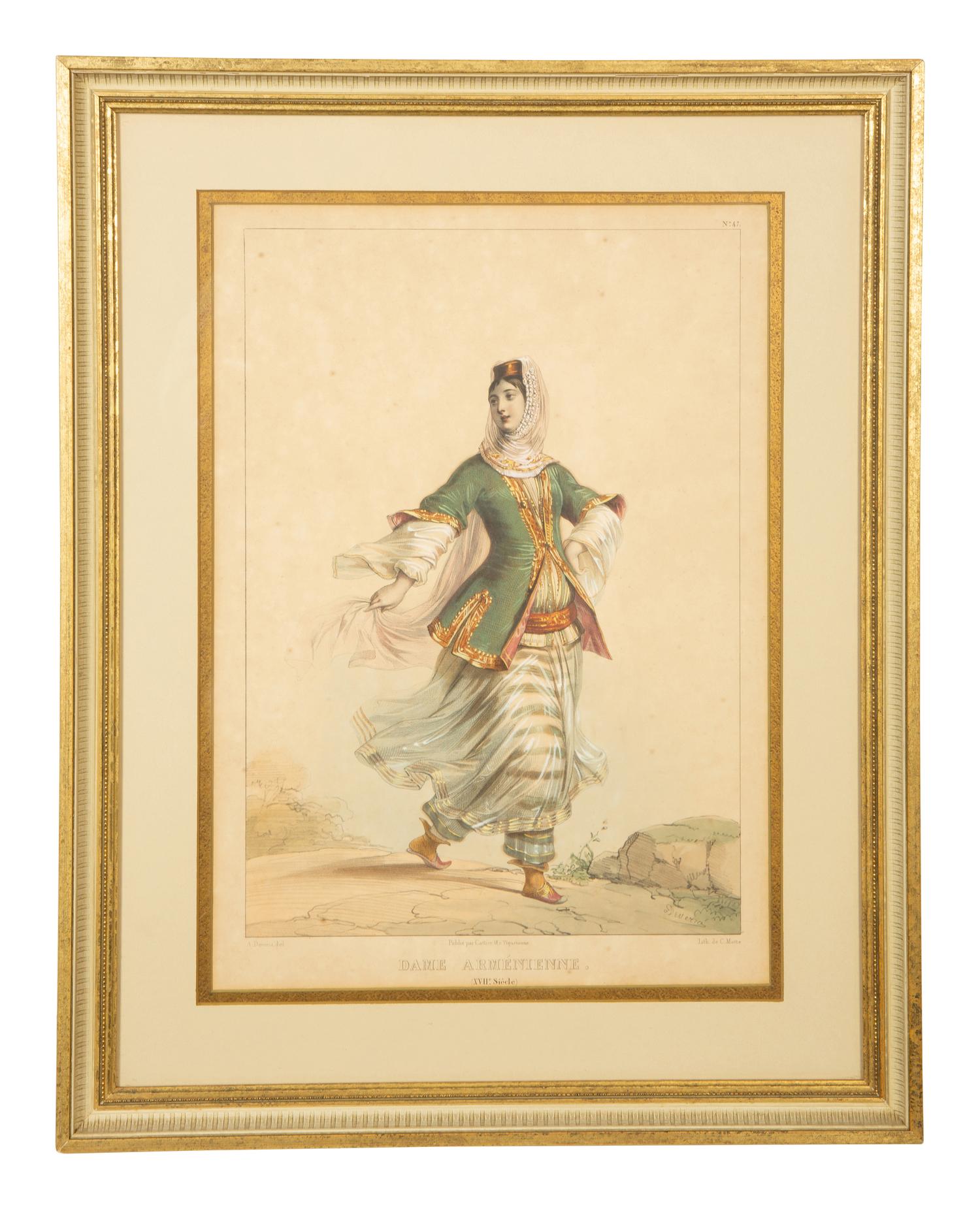 A Set of Six Framed Hand-Colored Costume Engravings