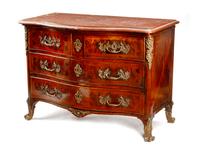 A Régence Gilt Bronze Mounted Parquetry Marble-Top Commode