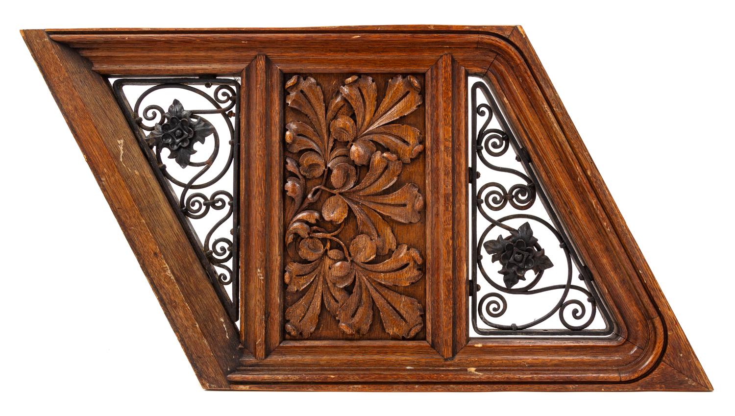A Potter Palmer Mansion Oak and Iron Staircase Panel Height 18 3/4 inches. — CIRCA 1880'S