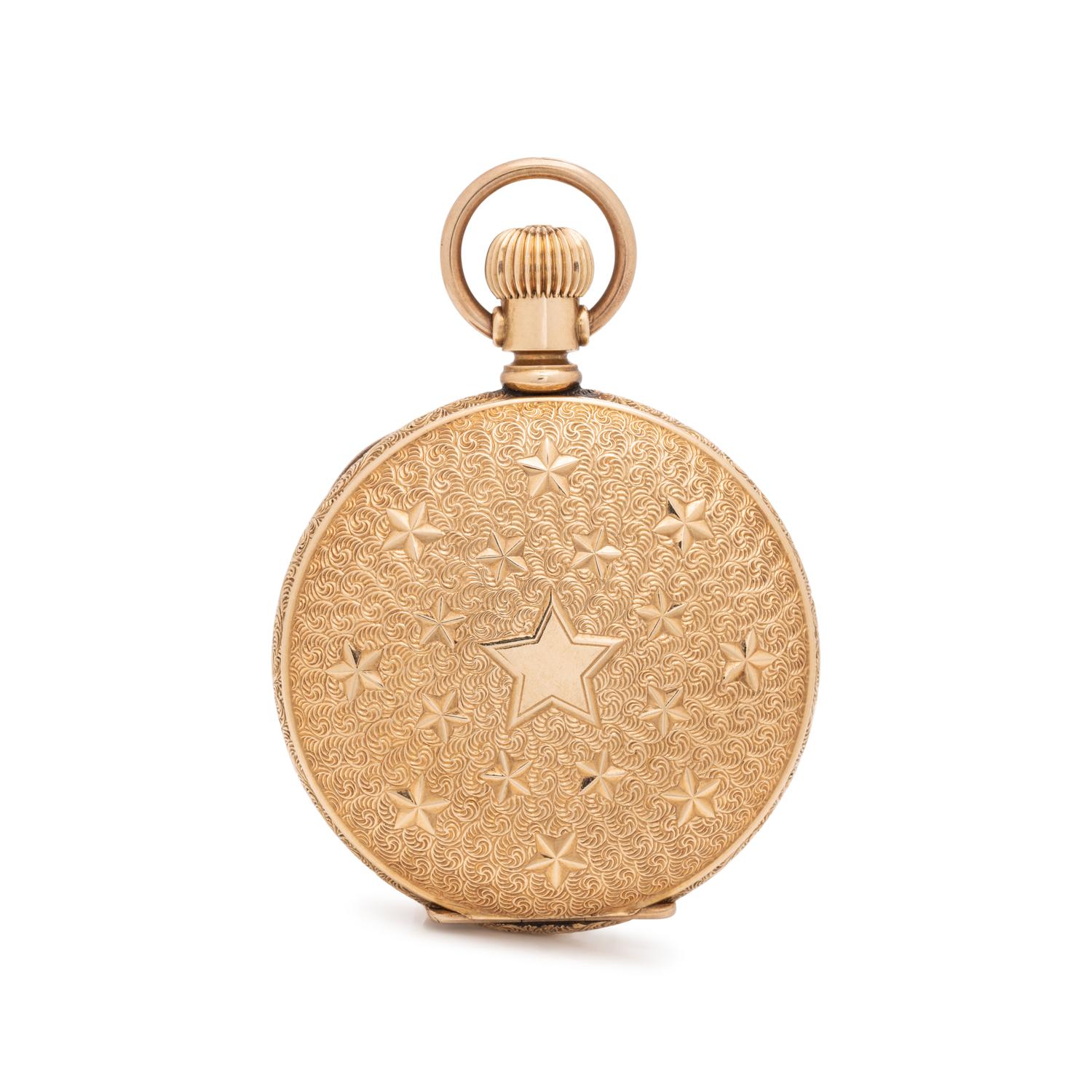 ANTIQUE, HAMPDEN, 14K YELLOW GOLD HUNTING CASE POCKET WATCH