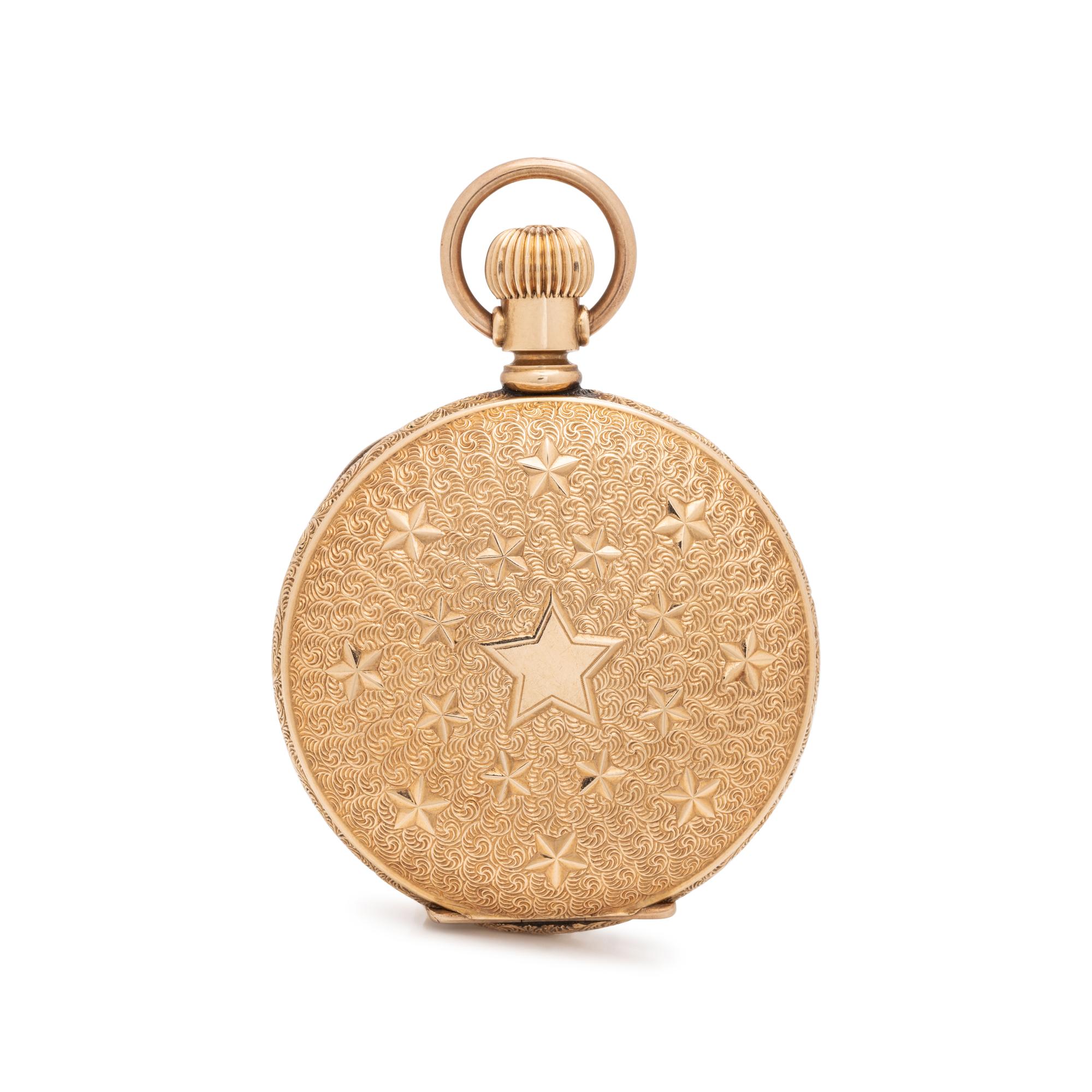 ANTIQUE, HAMPDEN, 14K YELLOW GOLD HUNTING CASE POCKET WATCH