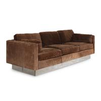 A Suede Upholstered Chromed- Metal Three-Cushion Sofa