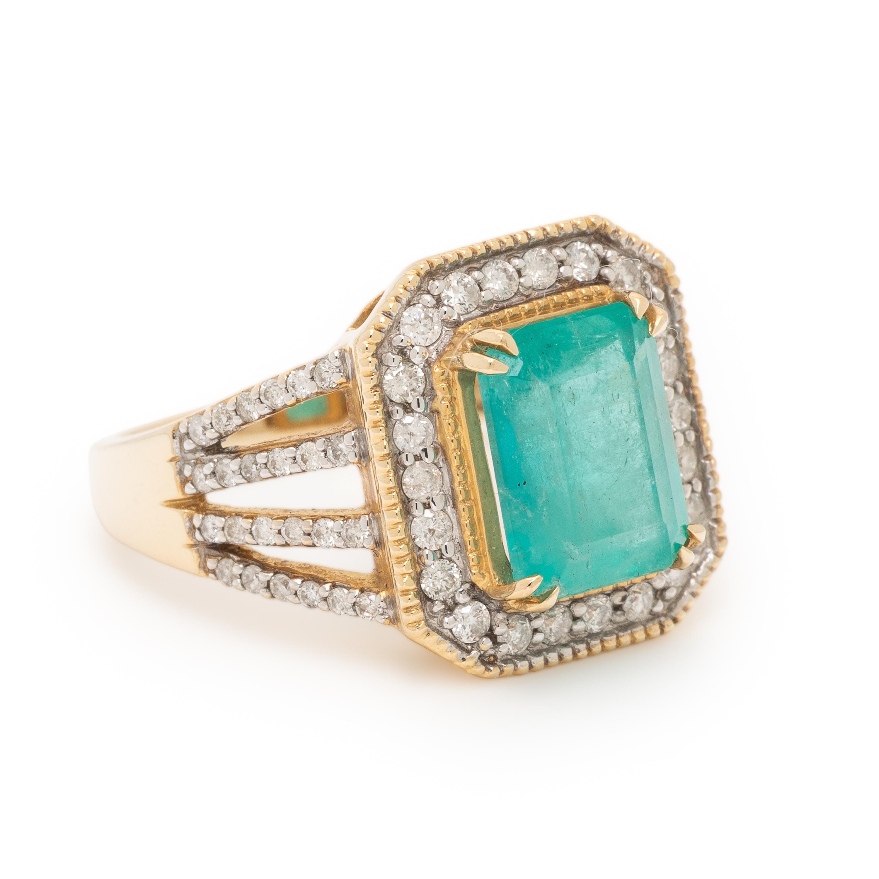 Emerald, Diamond, and Yellow Gold Ring