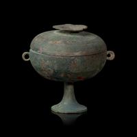 A Chinese Bronze Footed Covered Vessel, Dou, Warring States Period 戰國 青銅豆