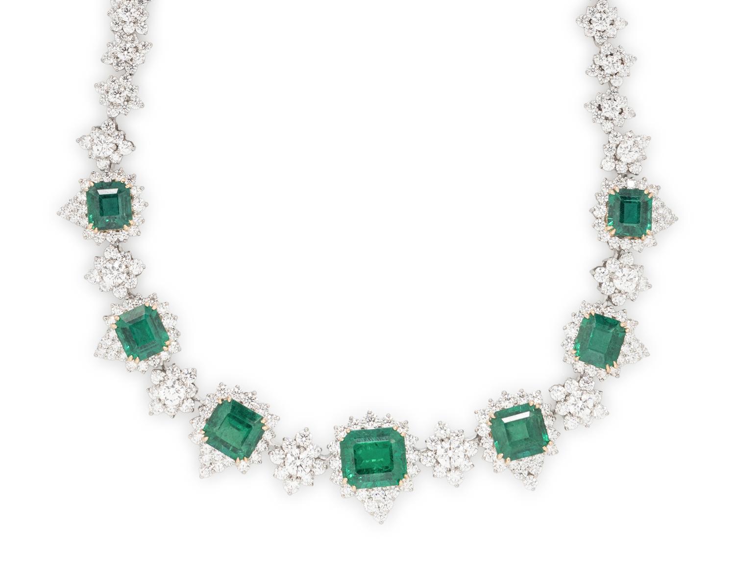 LAZARE KAPLAN, EMERALD, DIAMOND, PLATINUM, AND YELLOW GOLD NECKLACE