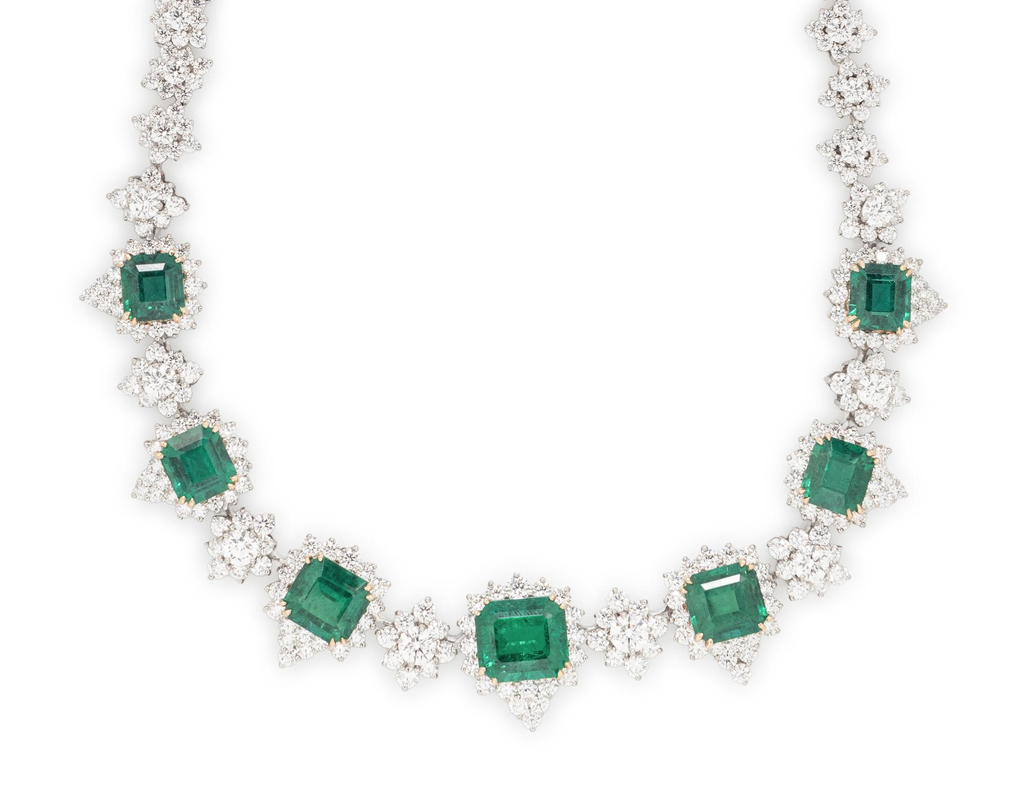 LAZARE KAPLAN, EMERALD, DIAMOND, PLATINUM, AND YELLOW GOLD NECKLACE