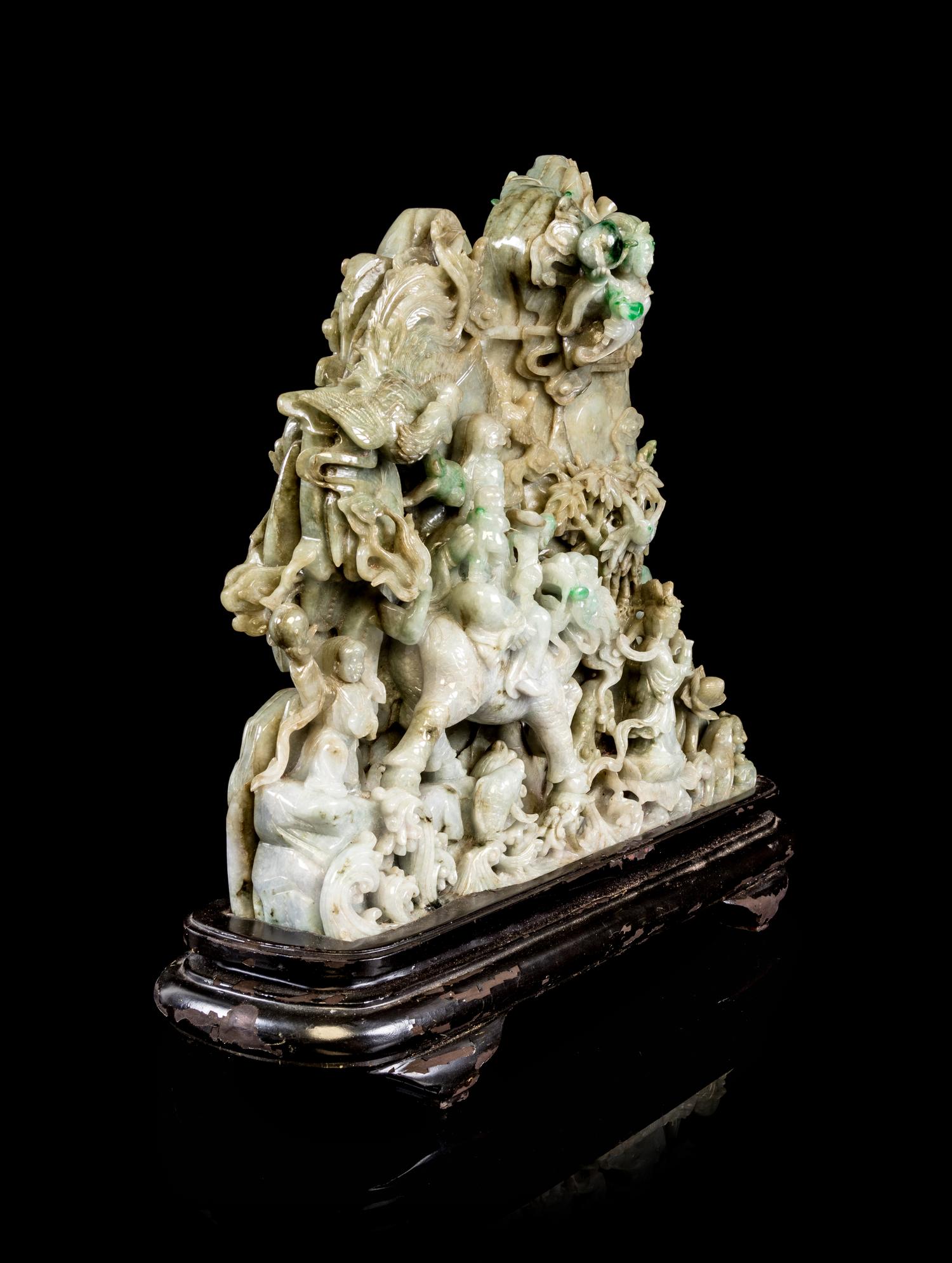 A Large Chinese Celadon Jadeite Figural Group