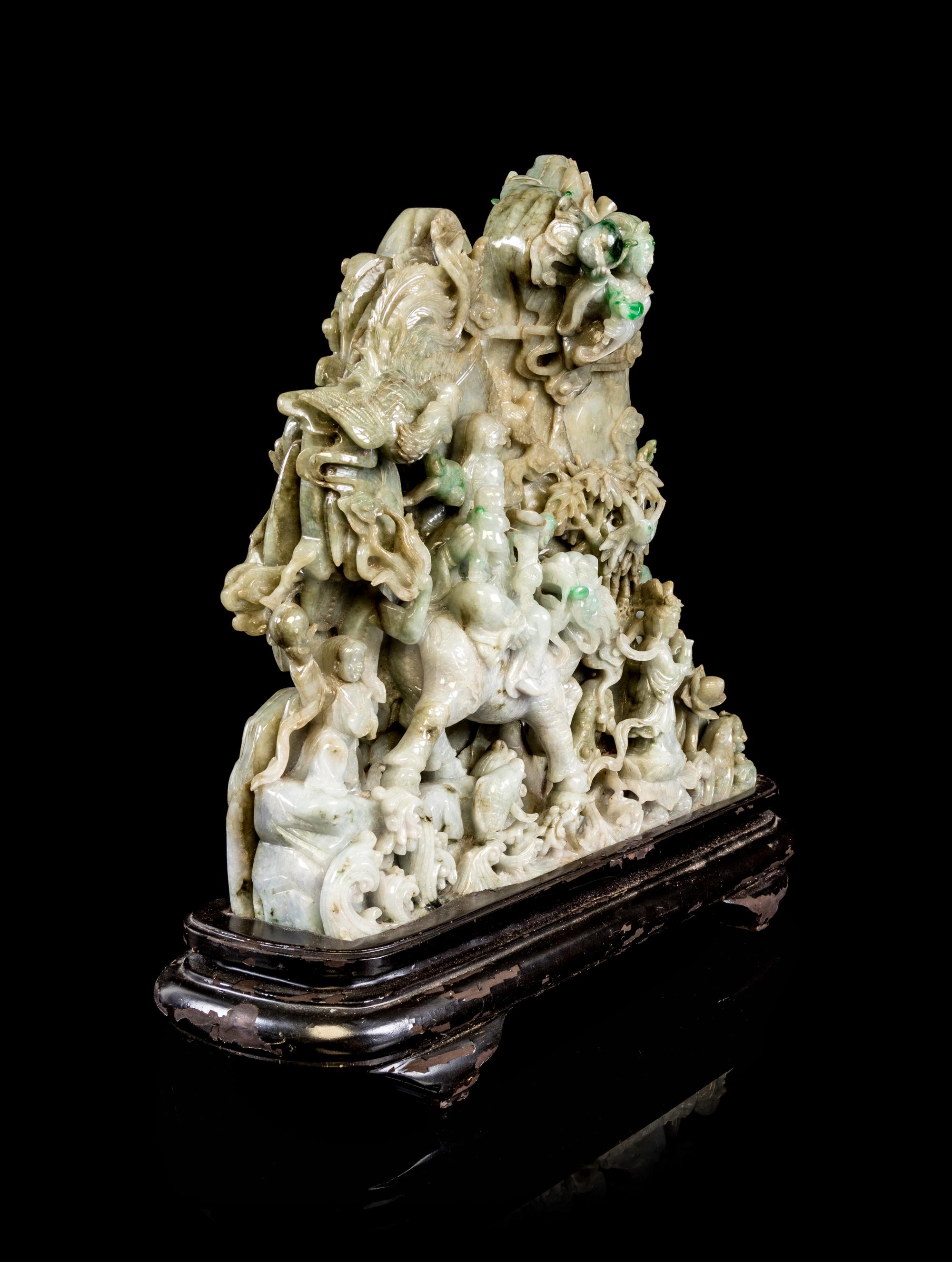A Large Chinese Celadon Jadeite Figural Group