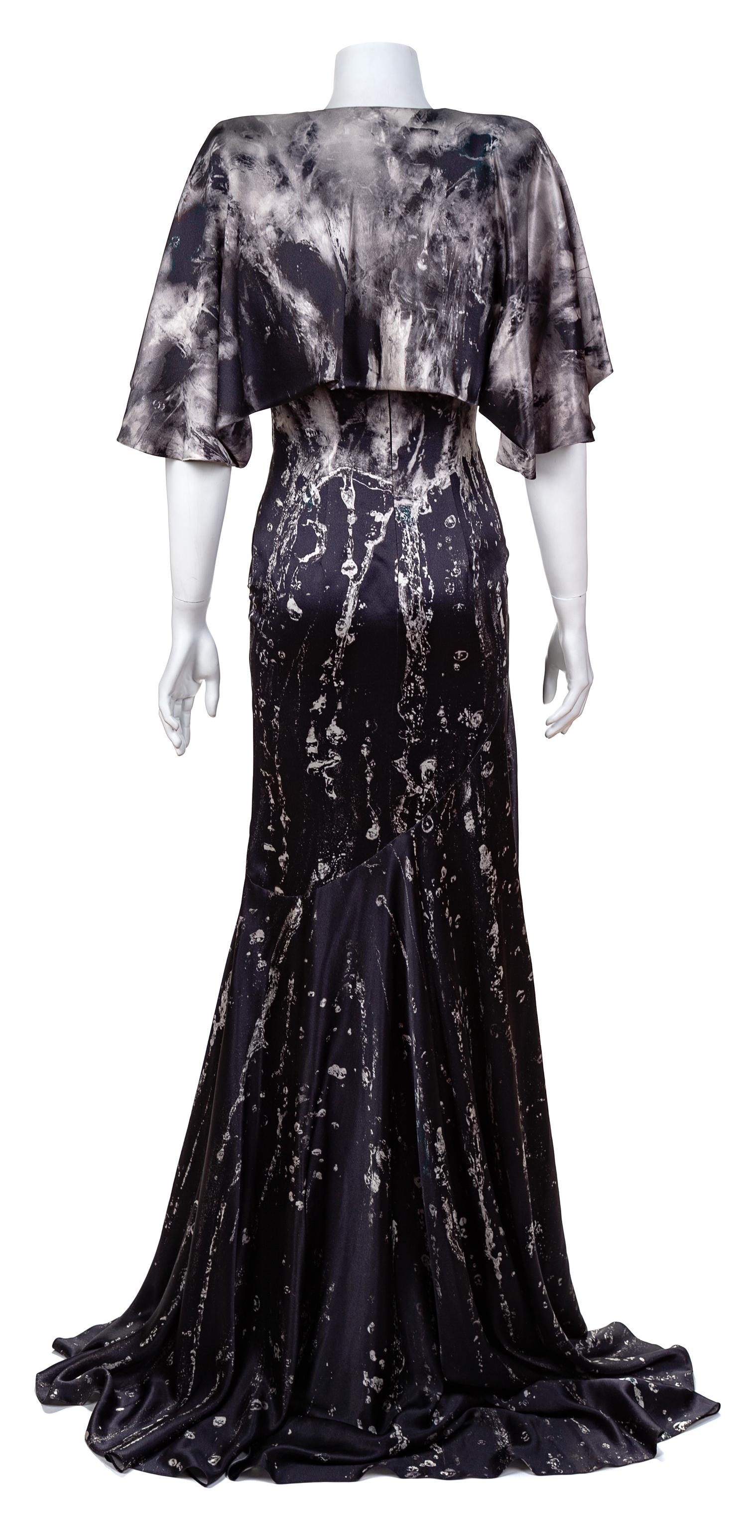 An Alexander McQueen Black and White Print Silk Gown, Size 38.
