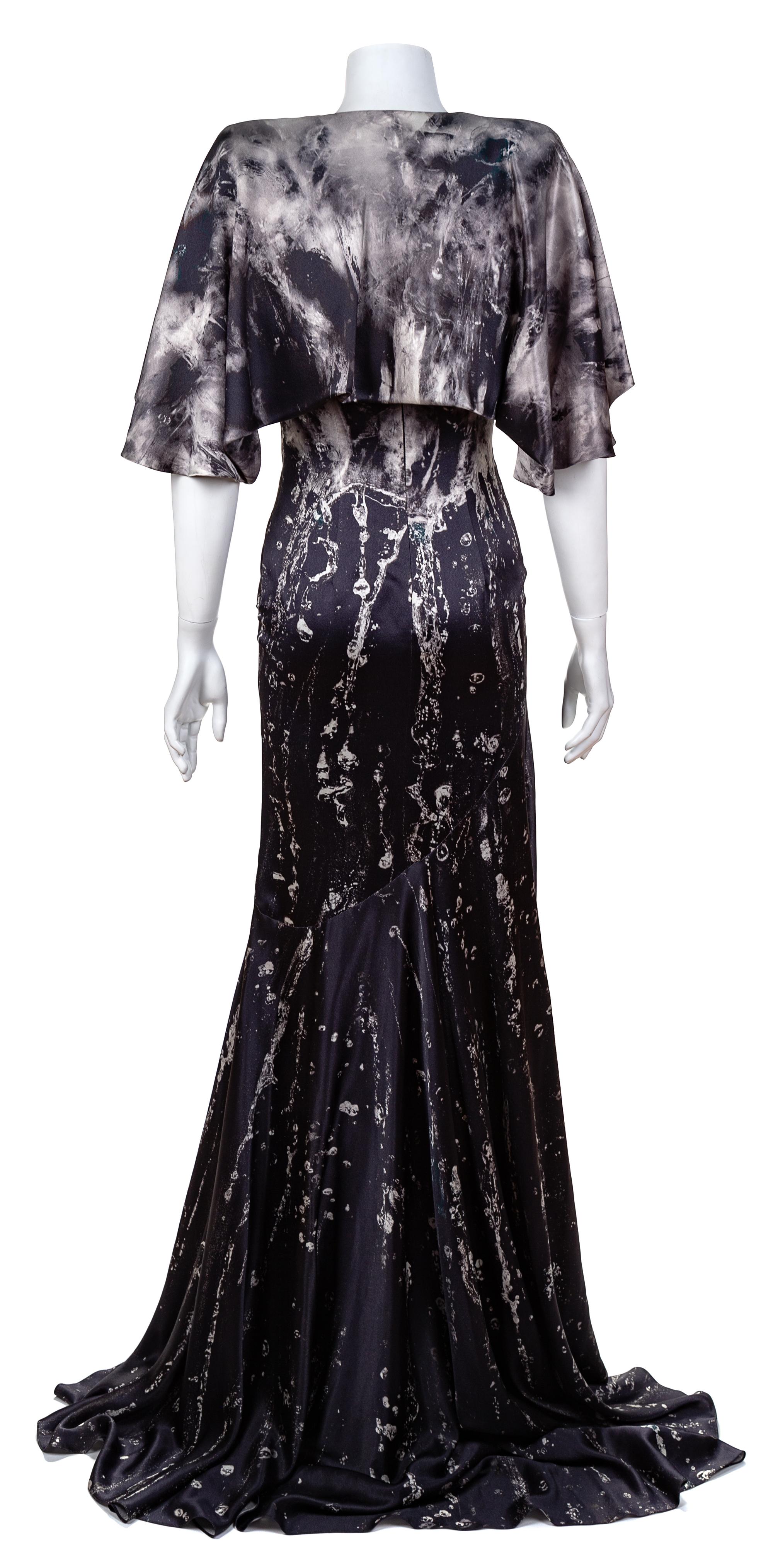 An Alexander McQueen Black and White Print Silk Gown, Size 38.