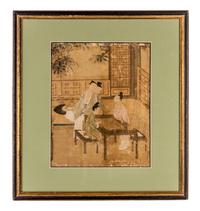 Four Ink and Color Paintings on Silk Largest 10 1/2 x 12 inches (image). — 18TH CENTURY