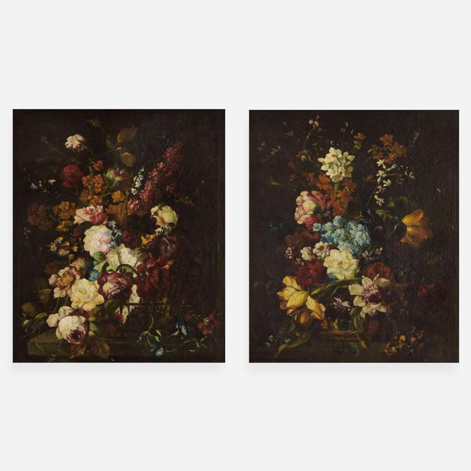 Italian School (17th Century) Floral Still Life in a Basket; together with a Companion (A Pair)