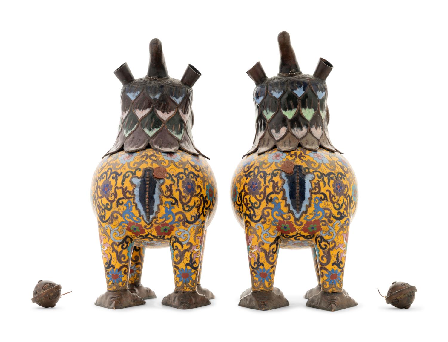 A Pair of Cloisonné Enamel Lions