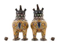 A Pair of Cloisonné Enamel Lions