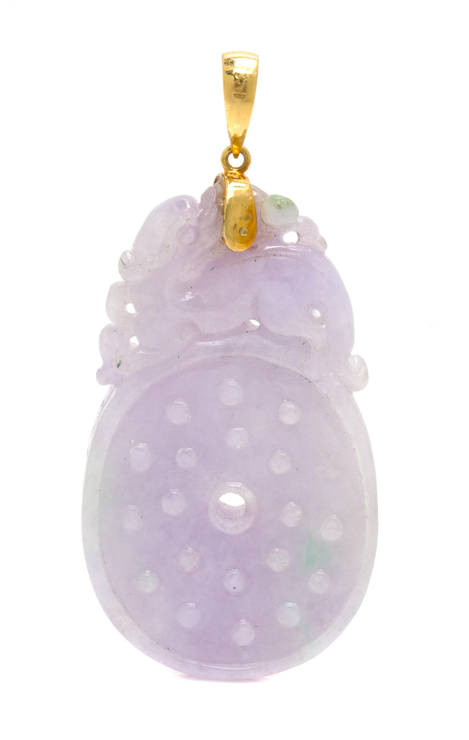 A 14 Karat Yellow Gold and Polychrome Jade Pendant,